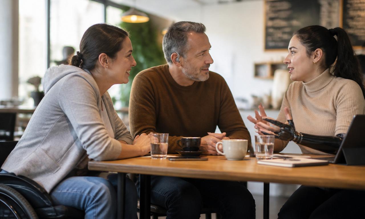 Personnes en situation de handicap variées en dialogue